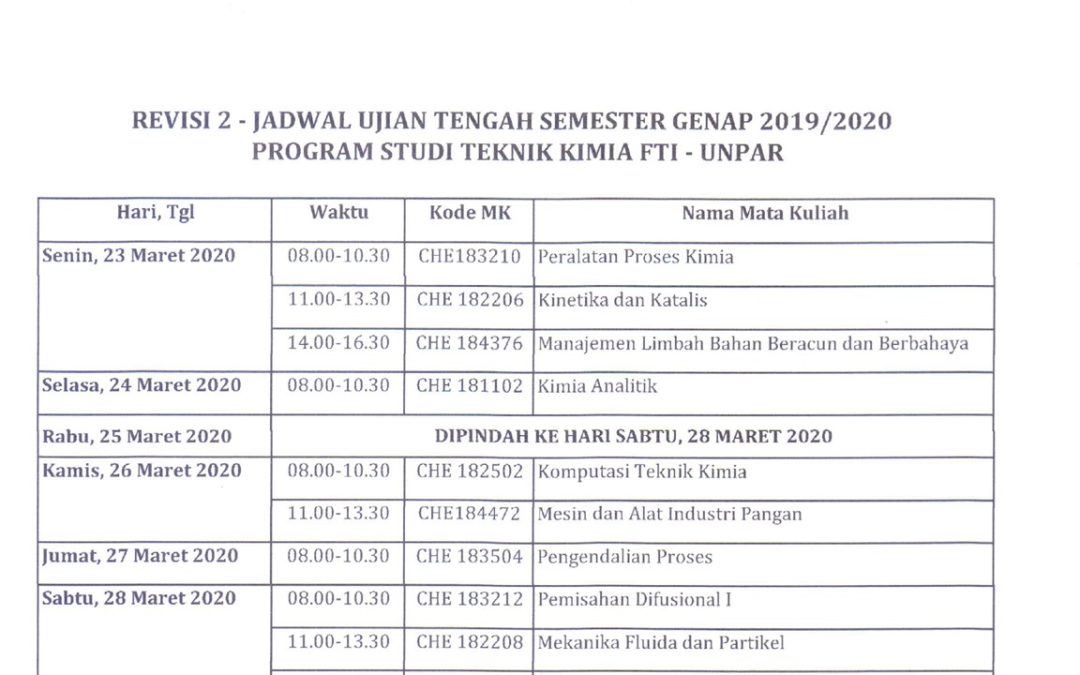 [PENGUMUMAN] Revisi Jadwal UTS Semester Genap 2019/2020