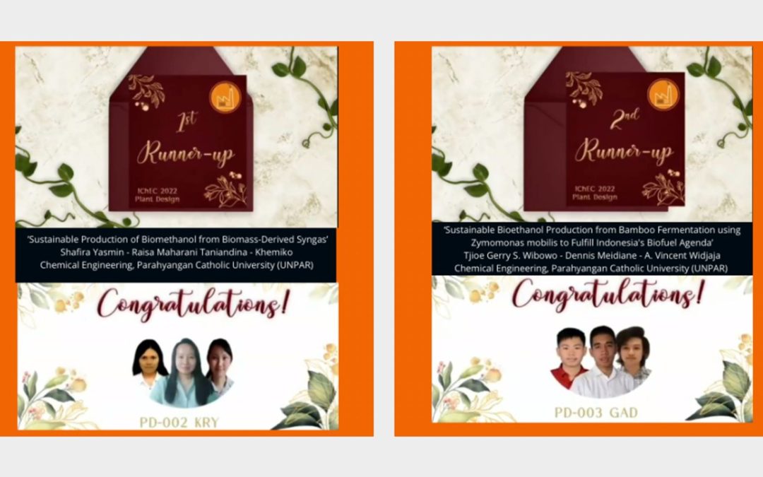 Lomba Rancang Pabrik, Mahasiswa UNPAR Sabet 2 Juara di Indonesia Chemical Engineering Challenge 2022